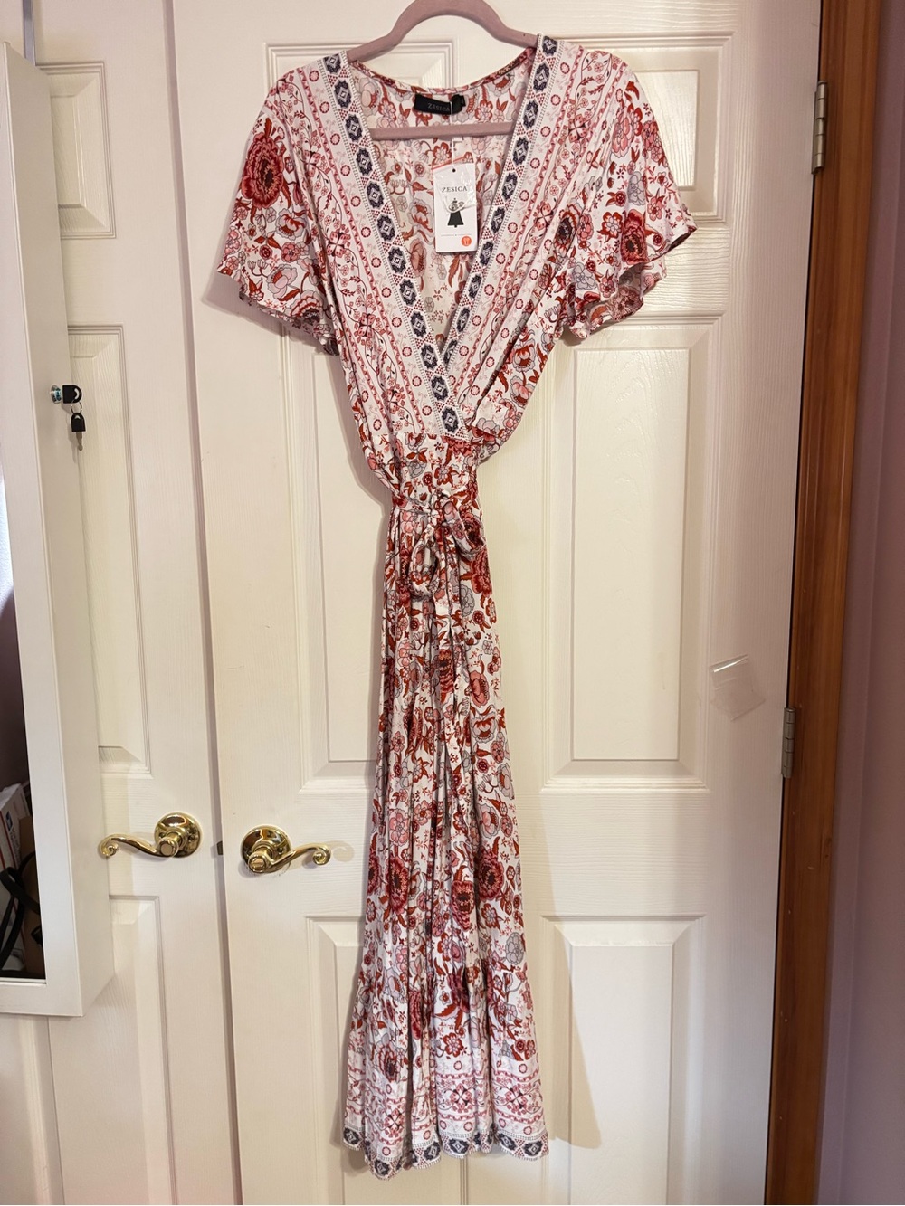 NWT Zesica Boho Wrap Maxi Dress - Rust Floral Size XL